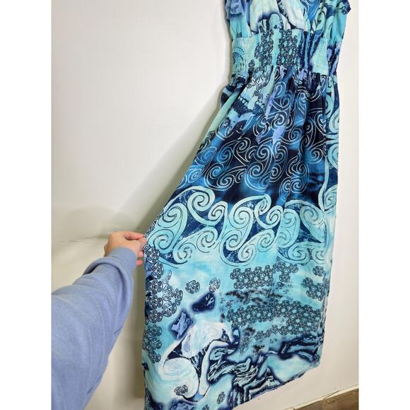 Pink Apple Vintage y2k Mixed Blue White Geo Print Maxi Sundress, Coastal beachy - Picture 8 of 10